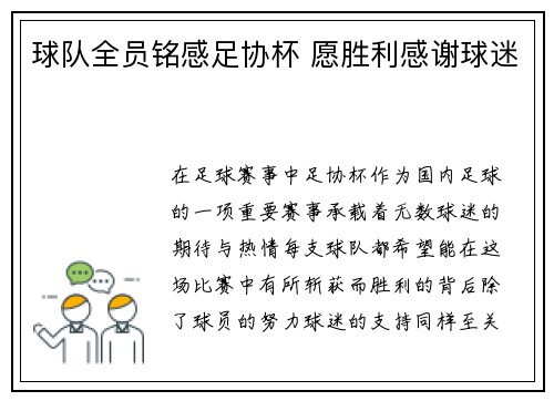球队全员铭感足协杯 愿胜利感谢球迷